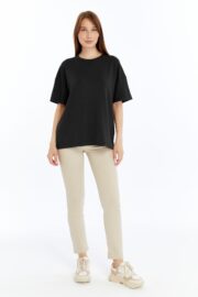 Kadın Modal Kumaş Oversize Siyah T-Shirt - Görsel 8