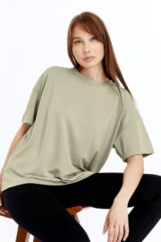 Kadın Modal Kumaş Oversize Su Yeşili T-Shirt
