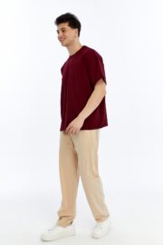 Erkek Modal Kumaş Oversize Bordo T-Shirt - Görsel 3
