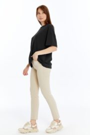 Kadın Modal Kumaş Oversize Siyah T-Shirt - Görsel 9