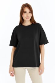 Kadın Modal Kumaş Oversize Siyah T-Shirt - Görsel 10