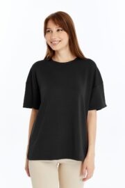 Kadın Modal Kumaş Oversize Siyah T-Shirt - Görsel 4
