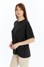 Kadın Modal Kumaş Oversize Siyah T-Shirt