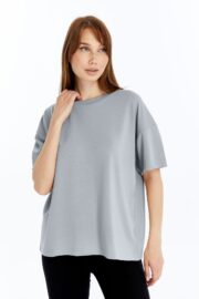 Kadın Modal Kumaş Oversize Gri T-Shirt