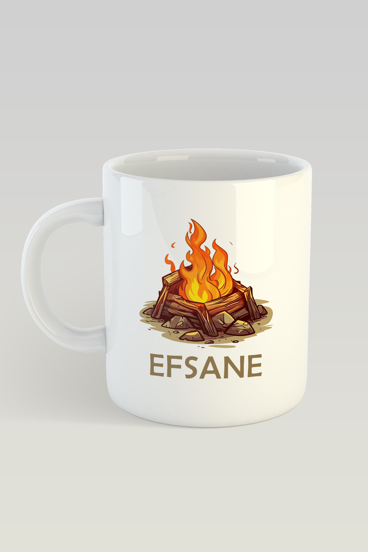 efsane-mug-ates Efsane Tasarımlı Porselen Kupa Bardak - Kamp Ateşi - Görsel 1