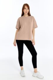 Kadın Modal Kumaş Oversize Sütlü Kahve T-Shirt - Görsel 8