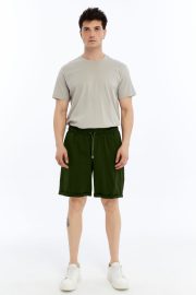 Erkek Oversize Duble Paça Penye Şort - Haki
