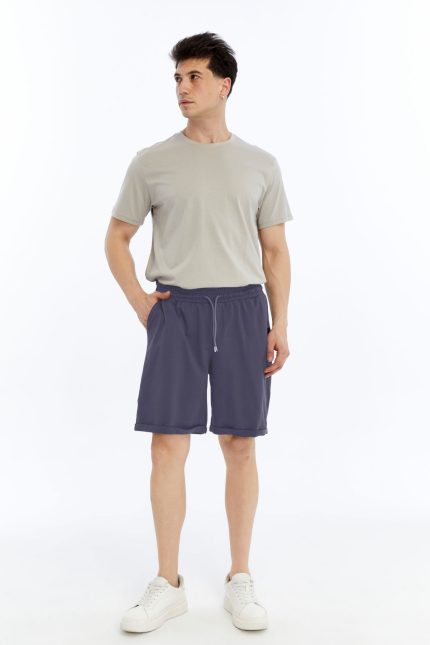 Erkek Oversize Duble Paça Penye Şort - Füme