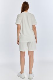 Kadın Oversize Duble Paça Penye Şort & Tişört Takım - Beyaz - Görsel 9