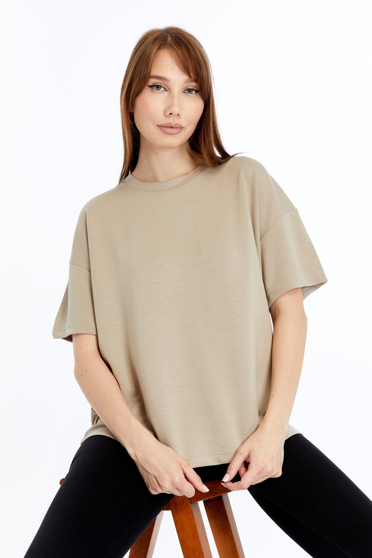 20052025.NRC64842 Kadın Modal Kumaş Oversize Taş T-Shirt - Görsel 1