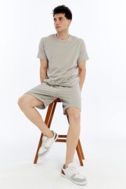 Erkek Oversize Duble Paça Penye Şort - Taş - Görsel 9