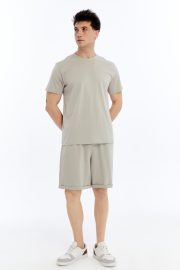 Erkek Oversize Duble Paça Penye Şort - Taş - Görsel 11