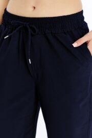 Kadın Oversize Paraşüt Kumaş Baggy Pantolon - Lacivert - Görsel 4