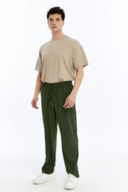 Erkek Oversize Paraşüt Kumaş Baggy Pantolon - Haki - Görsel 3