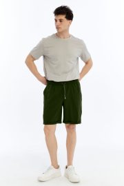 Erkek Oversize Duble Paça Penye Şort - Haki - Görsel 3