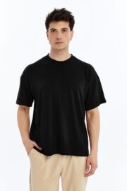 Erkek Modal Kumaş Oversize Siyah T-Shirt