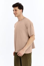 Erkek Modal Kumaş Oversize Sütlü Kahve T-Shirt - Görsel 9