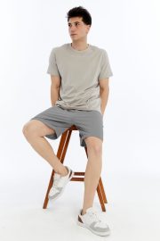 Erkek Oversize Duble Paça Penye Şort - Gri - Görsel 11