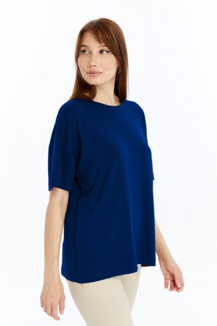 Kadın Modal Kumaş Oversize Lacivert T-Shirt